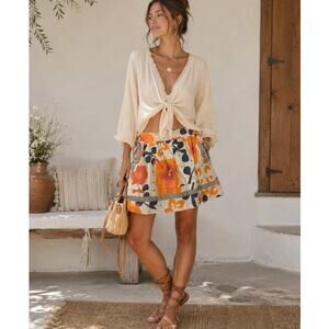 Necessary Objects Y2K Retro Floral Mini Skirt Pop Art Pockets A-Line Small